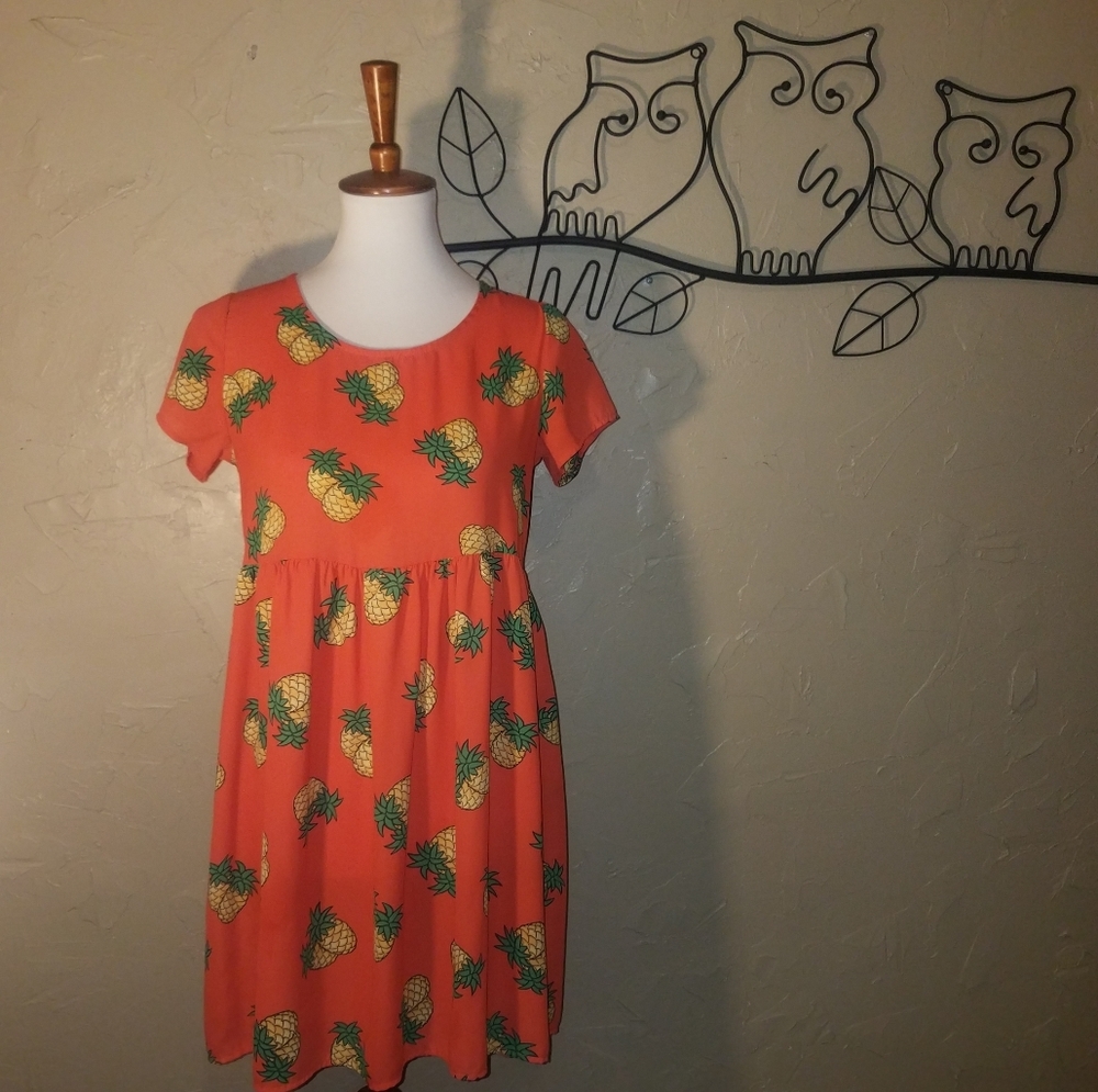 Orange Mini Babydoll Dress Tunic Top Pineapples
